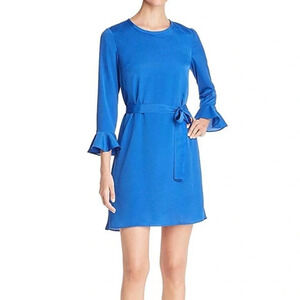 Le Gali | Tie Waist Flounce Sleeve Mini Dress Blue